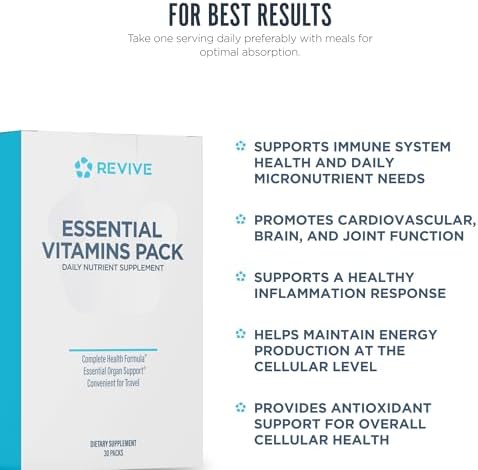 Revive Md Essential Vitamin Packs For Women & Men Vitamins Pack Daily Nutrient Supplement - Travel-Friendly Multivitamin Packets With Arjuna & Turmeric Extract Support Heart Joint & Organ Health