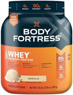 Body Fortress 100% Whey Protein Powder Vanilla 1.74Lbs & Pure Protein Bars Chocolate Peanut Butter 12 Count 1.76Oz