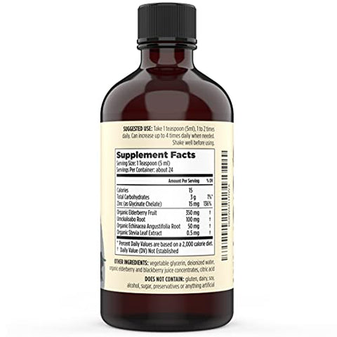 Sacred Eats Liquid Zinc (Glycinate Chelate) With Organic Elderberry & Echinacea (High In Quercetin) 4-In-1 Immune Suport Supplement For Adults & Kids Great Tasting Alcohol & Gluten Free Non Gmo (4.0 Oz)