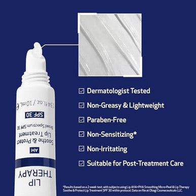 Obagi Lip Therapy Spf 30 Soothe & Protect Lip Balm Treat With Hyaluronic Acid Vitamin E & Peptides Visibly Plumps Soothes & Moisturizes Dry Lips & Protects Against Uva/Uvb Rays .34 Oz