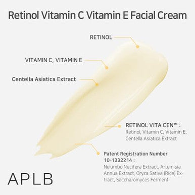 APLB Retinol Vitamin C Vitamin E Facial Cream RETINOL VITA CEN 21.6% 1.86 FL.OZ/Korean Skincare Deep hydration Retinol Revitalize for gentle and improve skin texture