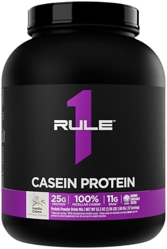 Rule 1 Proteins Casein Protein 25G Protein And 11G Eaas Per Serving From Slowrelease Micellar Casein For Overnight Recovery And Sustained Delivery Between Meals (4 Pounds Vanilla Cra Me)