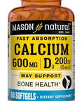 Mason Natural Fast Absorption Calcium With Vitamin D3 Strengthens Muscle Function Supports Healthy Bones And Overall Health 60 Softgels