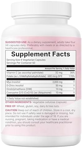 MyoInositol and DChiro Inositol 2050Mg 240 Veggie Capsules + Vitamin C Folate Dim and Coq10 Inositol Supplement For Women 401 Ratio Hormonal Balance and Ovarian Support Filler