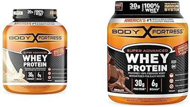 Bundle Of Body Fortress Super Advanced Whey Protein Powder Immune Support Vitamins C & D Plus Zinc Vanilla (3.9 Lbs) + Chocolate (1.78 Lbs)