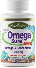 Paradise Herbs Omegasure Omega3 Concentrate Premium Fish Oil Dha Epa Vegan Non Gmo Gluten 60 Count Vegetarian Softgels