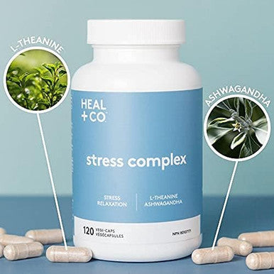 HEAL + CO. Stress Complex | Ashwagandha + L-Theanine | Stress + Relaxation Support | 120 Capsules