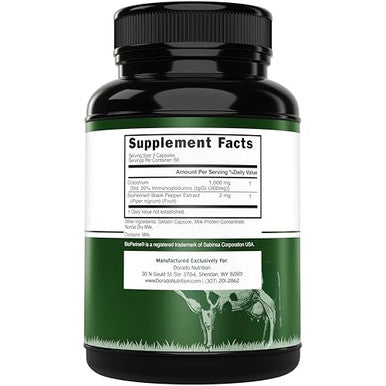 Dorado Nutrition Colostrum Supplement Per Serving (Bovine Colostrum Capsules From First Milking 120 Count 1000Mg