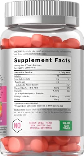 Horbaach Hair Skin and Nails Gummies 100 Count with Biotin Fruit Flavored Vitamins NonGMO Gluten Free Supplement