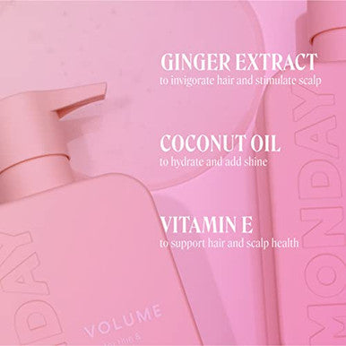 Monday Haircare Volume Shampoo 12Oz For Thin Fine And Oily Hair Made From Coconut Oil Ginger Extract & Vitamin E 100% Recyclable Bottles (354Ml) Pink (10428)