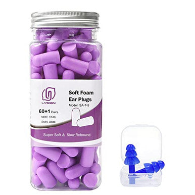 Lysian Foam Noise Cancelling Earplugs 60 Pairs 38Db Snr Purple With 3D Sleep Eye Mask Black