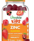 Lifeable Zinc Gummies For Kids 15Mg Great Tasting Kids Zinc Supplements Gmo Vegetarian Zinc Vitamins For Healthy Skin And Immune Support For Kids And Children 90 Gummies