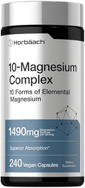Horbaach Magnesium Complex 1490 mg 240 Capsules 10 Forms of Elemental Magnesium Vegan NonGMO Gluten Free