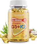 Mulittea Plantbased D3 K2 Vitamin 10000 Iu W/Virgin Coconut Mct Oil 200 Mcg Mk7 Vitamin K2 Nongmo For Ultimate Absorption Bone Immune & Heart Health Easy To Swallow D & K Supplement 180 Softgels