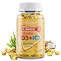 PlantBased D3 K2 Vitamin 10000 IU w/Virgin Coconut MCT Oil 200 mcg MK7 Vitamin K2 NonGMO for Ultimate Absorption Bone Immune and Heart Health Easy to Swallow D and K Supplement 180 Softgels