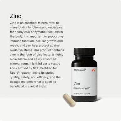 Momentous Zinc Picolinate 15Mg - Immunity & Hormone Support - Bioavailable Zinc Supplement - Promotes Joint Health & Lean Muscle Mass - Nsf Certified, Gmo-Free, Gluten Free, 60 Servings
