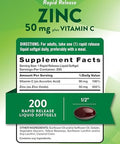 Nature'S Truth Zinc 50Mg With Vitamin C 200 Liquid Softgels Non-Gmo & Gluten Supplement