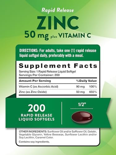 Nature'S Truth Zinc 50Mg With Vitamin C 200 Liquid Softgels Non-Gmo & Gluten Supplement