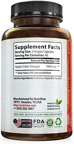 Apple Cider Vinegar Capsules - 3X Potency 1950mg - Weight Management Support for Women & Men, Keto, Digestive Support & Wellness Formula, Gluten-Free & Vegan Pills, 120 Count
