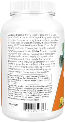 Now Foods Supplementspowder Magnesium Inositol Relax Nervous System Support Fizzy Lemonade Flavor 16Ounce
