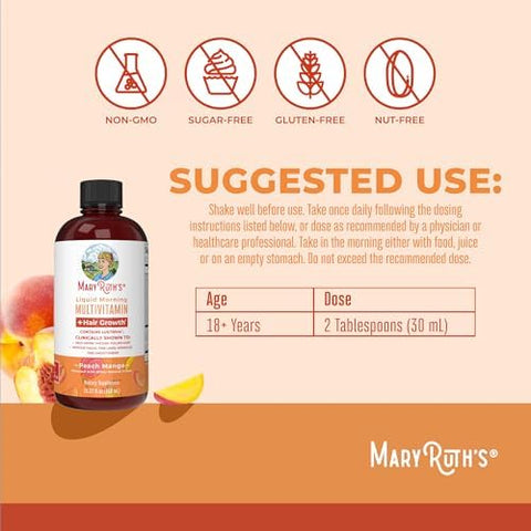 MaryruthS Morning Multivitamin +Hair Growth (Peach Mango 15Oz) Nighttime Multimineral (Coconut 15Oz) and Probiotic Drops (2Oz) Vegan Vitamins For Beauty Bedtime and Wellness NonGmo