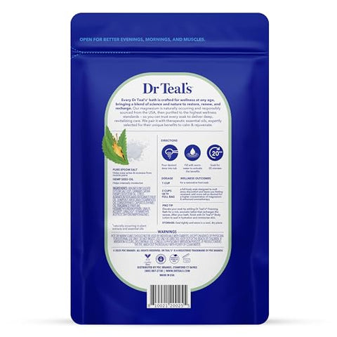 Dr Teal's Pure Epsom Salt, Cannabis Sativa Hemp Seed Oil, 3 lb (Pack of 4)