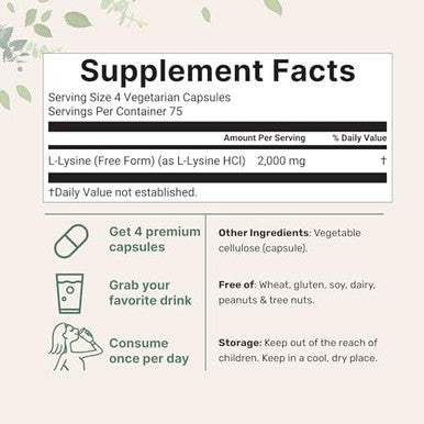 Micro Ingredients Pure L Lysine 300 Veggie Capsules 2000Mg