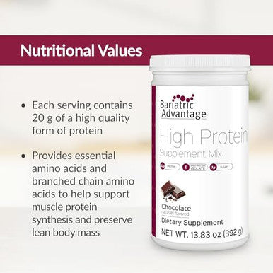 Bariatric Advantage High Protein Supplement Mix 20 Grams Whey Protein Isolate Low Sugar With 100 Calories Per Serving Chocolate 14 Servings
