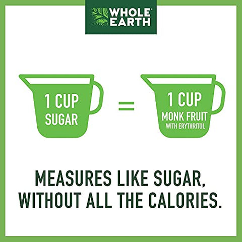 Whole Earth Sweetener Monk Fruit Sweetener with Erythritol, Plant-Based Sugar Alternative, 12 Ounce (Pack of 4)