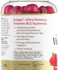 Solgar Methyl B12 Gummies For Adults 1500Mcg Ultra Potency Vitamin For Energy and Metabolism Support Raspberry Flavor Vegan and GlutenFree Gummy For Women and Men 2 Month Supply 60 Servings 2G Sugar