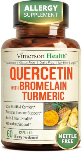 Vimerson Health Quercetin with Bromelain Turmeric Curcumin Supplement Triple Action Allergy Relief Inflammation and Joint Support with Organic Tumeric + Bioperine for Max Absorption