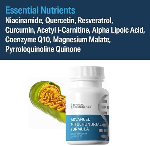 Advanced Mitochondrial Formula Support Supplement Healthy Aging Repair Energy Optimizer With Coq10 Pqq Alpha Lipoic Acid Gluten Vegan Non Gmo (60 Tablets)