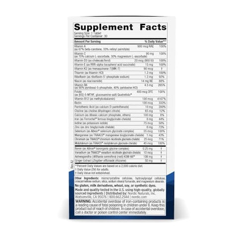 Nordic Naturals Women S Multivitamin One Daily - Skin Hair Energy & Bone Support - Immunity Supplement - 20 Essential Nutrients - 30 Tablets 30 Servings
