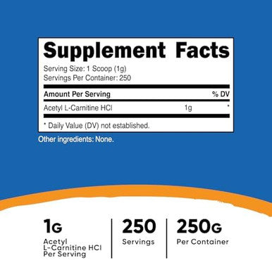 Nutricost Acetyl Lcarnitine (Alcar) 500 Grams 1000Mg Per Serving Pure Acetyl Lcarnitine Powder