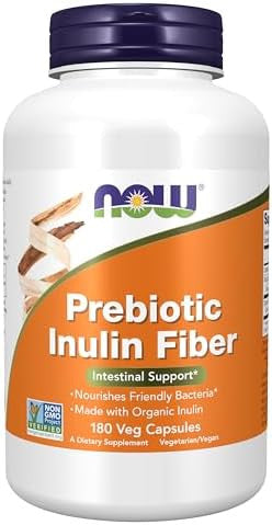 Now Foods Supplements Prebiotic Inulin Fiber Intestinal Support Nourishes Friendly Bacteria Made With Organic Inulin 180 Veg Capsules