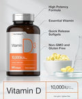 Horbaach Vitamin D3 10000 IU 500 Softgels NonGMO Gluten Free Supplement Value Size 250mcg High Potency Formula