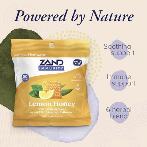 Zand Immunity Lemon Honey Throat Lozenges 2 Pack With Vitamin C Organic Honey - Good-For-You Dry Mouth Lozenges - Immune Support Supplement - Natural Flavor Vegetarian Gluten 50Ct Ea