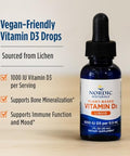 Nordic Naturals Plant-Based Vitamin D3 Liquid - 1 Oz - 1000 Iu Vitamin D3 - Healthy Bones Mood & Immune System Function - Non-Gmo Vegan 60 Servings