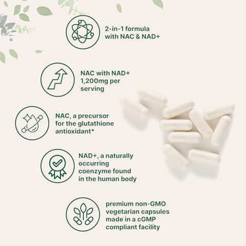 Micro Ingredients Nac With Nad 240 Vegetarian Capsules 1200 Mg Per Serving 2-In-1 N-Acetyl-L-Cysteine With Nicotinamide Adenine Dinucleotide Non-Gmo Cgmp Manufactured