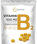 Micro Ingredients Riboflavin Vitamin B2 400Mg Per Serving 240 Mini Tablets Essential Vitamin B Supplement B Vitamins For Energy Production Easy To Swallow Non-Gmo