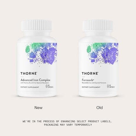 Thorne - Advanced Iron Complex - Complete Blood Support Formula - Elemental Iron Folate B And C Vitamins For Optimal Absorption - Chelated Iron Supplement - Gluten Dairy & Soy-Free 60 Capsules