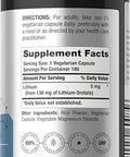 Horbaach Lithium Orotate 130mg 180 Capsules NonGMO Gluten Free Vegan 5mg Bioavailable Elemental Lithium