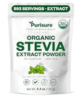 Organic Stevia Extract Powder, Sugar Alternative for Baking and Beverages, Concentrated Formula, Zero Calorie, Non-GMO, Keto Friendly, 892 Servings, 4.4 oz (125 g)