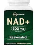 Micro Ingredients Nad 500Mg With Resveratrol 240 Veggie Capsules 2-In-1 Nad Supplement For Women & Men Nmn Pathway Alternative Non-Gmo Gluten Free