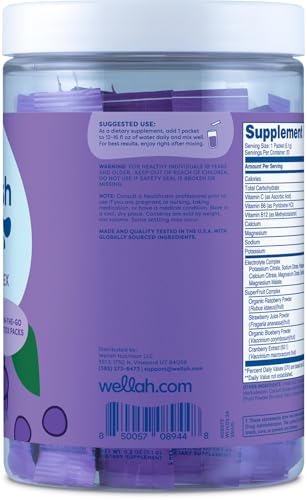 Wellah Splish Splash Hydration (Grape Flavor) 20 Stick Packs - Electrolyte Drink Mix With Superfruit Complex
