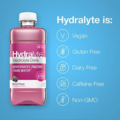 Hydralyte Electrolyte Oral Hydration Ready-To-Drink Solution Berry 33.8 Ounce Bottle