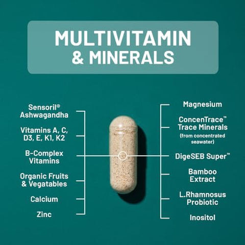 NatureWise Multivitamin for Men + Stress Support + Fulvic Ionic Minerals + Probiotics for Immunity Male Health Digestion + Whole Organic Foods Vegetarian NonGMO 60 Capsules[1Month Supply]