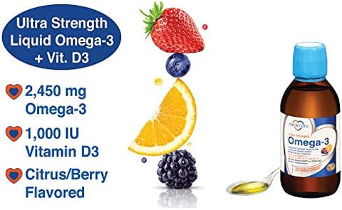 Cardiotabs Ultra Strength Liquid Omega3 + Vitamin D3 Fish Oil Supplements 4500Mg Omega3 Marine Oil From Fish Oil And Calamarine 2130Mg Dha And Epa + 1000 Iu Of Vitamin D36.8 Fl Oz