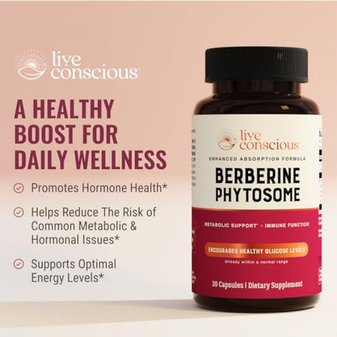 Live Conscious Berberine Phytosome - Advanced & Bioavailable Berberine Formula Optimal Energy Metabolic Health & Weight Management 30 Servings