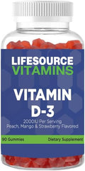 LifeSource Vitamins Vitamin D32000 IU 90 Gummies 45 Day Supply Mixed Fruit Flavor Pectin/Vegetarian No Artificial Colors or Flavors